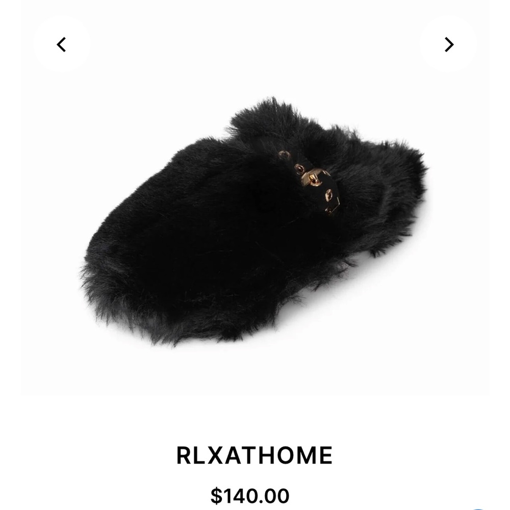 JEFFREY CAMPBELL RLXATHOME Faux-Fur Fluffy Mule Slide With Gold Buckle Detail